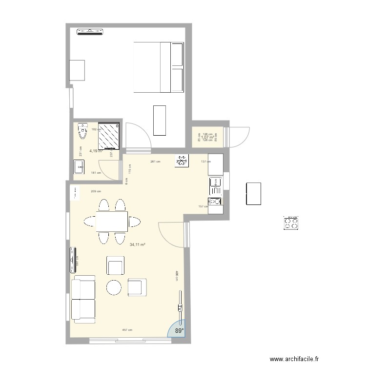 RDC finale 2. Plan de 3 pièces et 39 m2