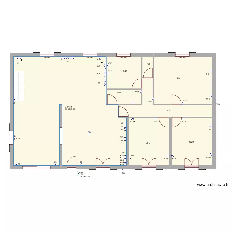 RDC  Prises courant. Plan de 