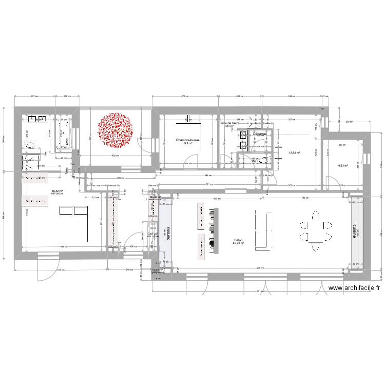 PLAN4B-changement CHAMBRE-sans ouverture NORD-2 juin -134m2-. Plan de 15 pièces et 135 m2