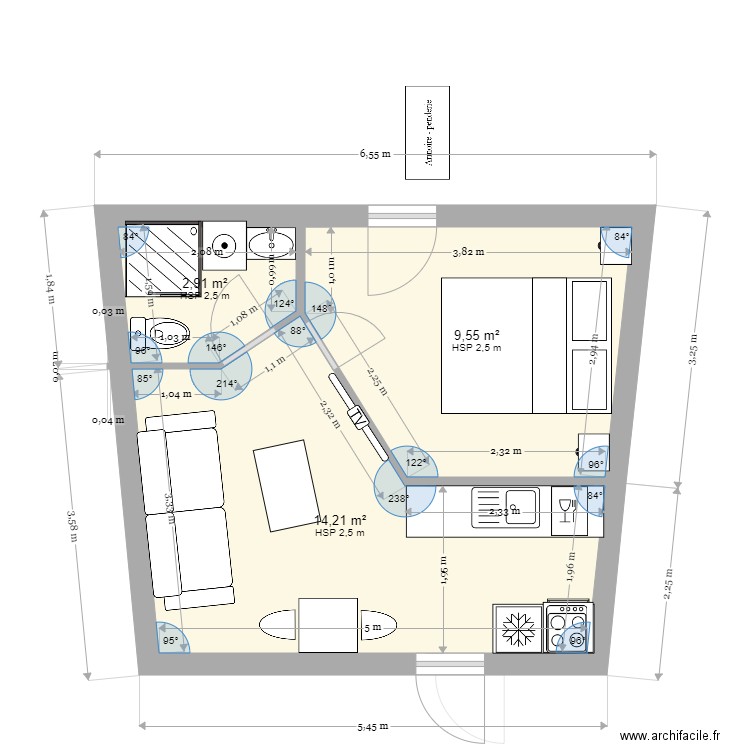 appart la grellerie 2. Plan de 6 pièces et 53 m2