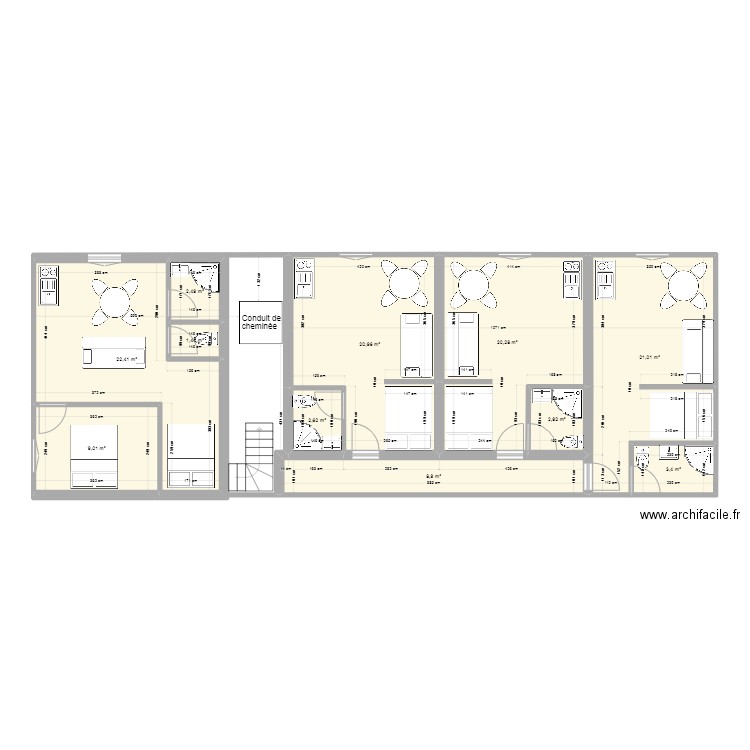 Prieuré 2 étage transformé. Plan de 11 pièces et 115 m2