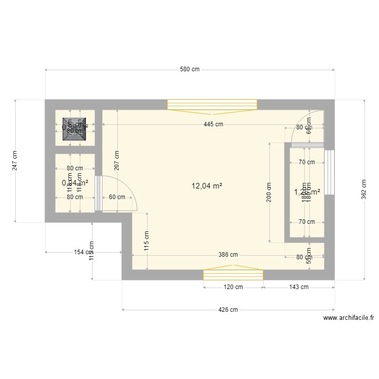 étage maison. Plan de 4 pièces et 15 m2