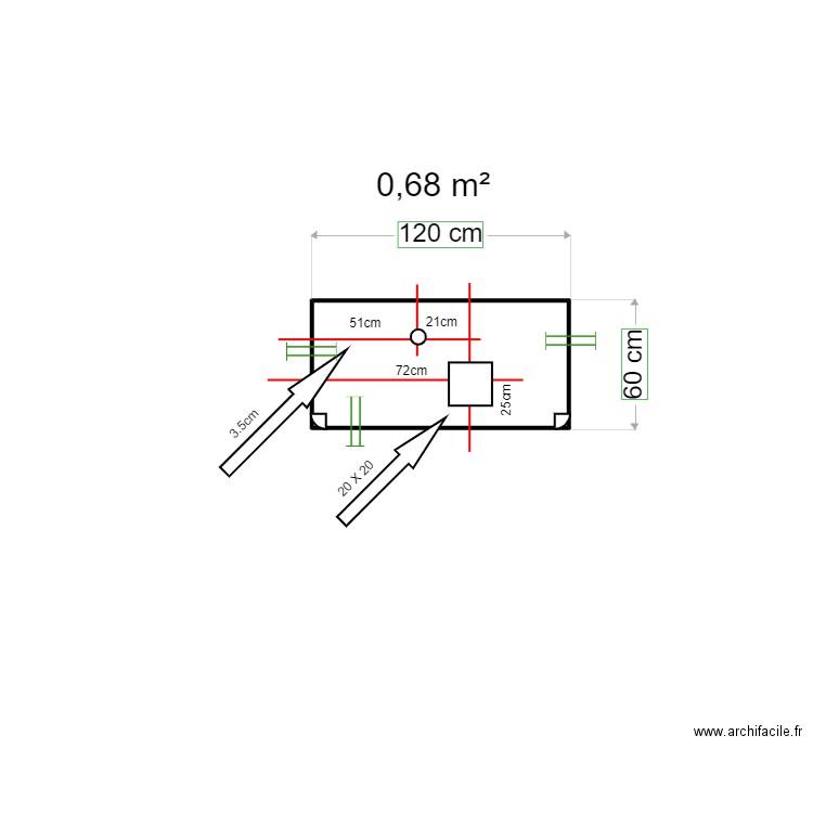 Flat bathroom counter. Plan de 1 pièce et 1 m2