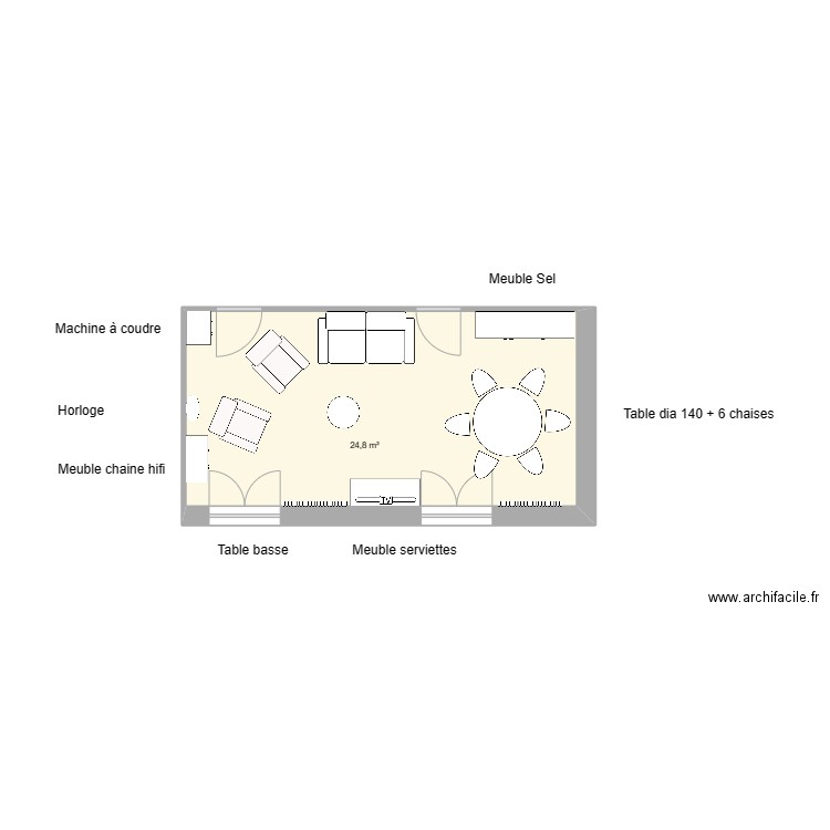 Tata Salon. Plan de 1 pièce et 25 m2