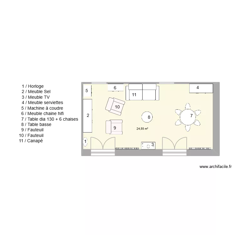 Tata Salon. Plan de 1  et 25 m²