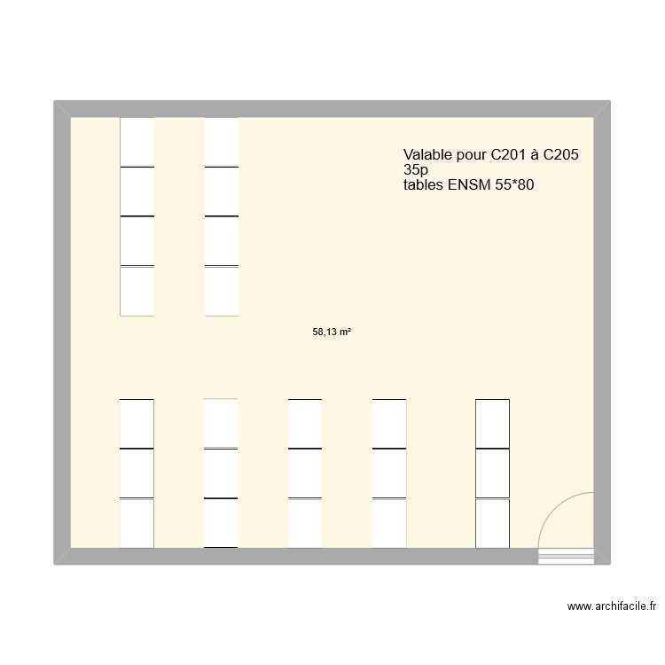 SALLE enseignement classique C201 à 205 mobilier ENSM. Plan de 1 pièce et 58 m2