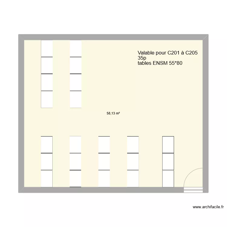 SALLE enseignement classique C201 &agrave; 205 mobilier ENSM. Plan de 