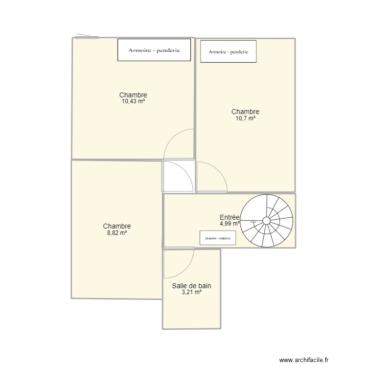 haut . Plan de 5 pièces et 38 m2