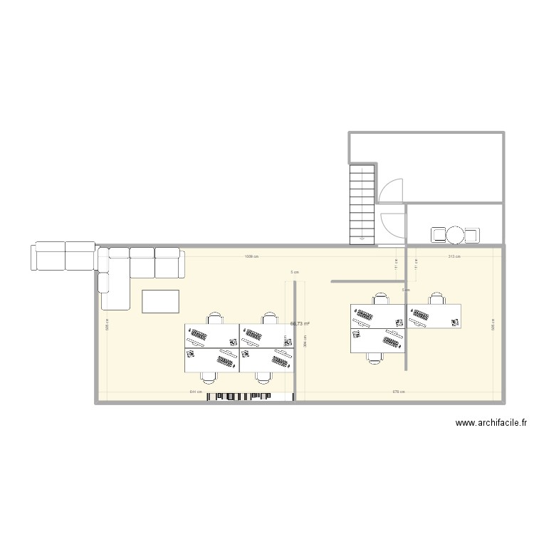 BureauPauline. Plan de 1 pièce et 67 m2