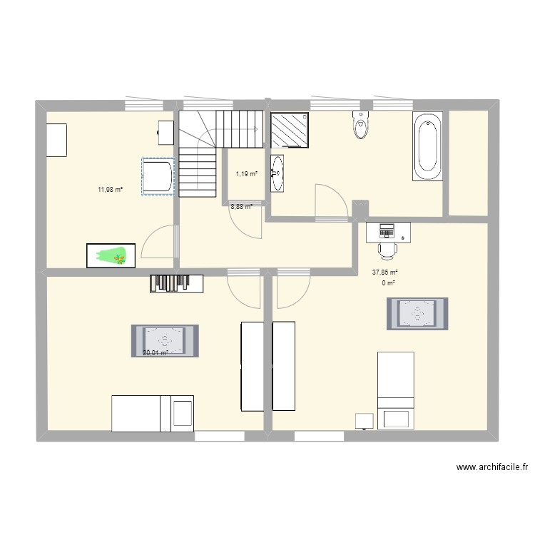 maison etage 2. Plan de 6 pièces et 80 m2