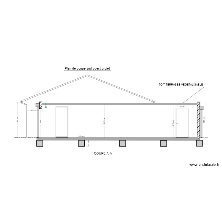 Plan de coupe sud-ouest / Projet  Construction. Plan de 0 pièce et 0 m2