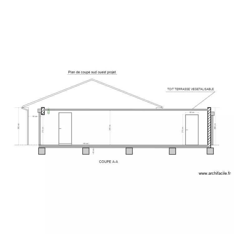 Plan de coupe sud-ouest / Projet  Construction. Plan de 