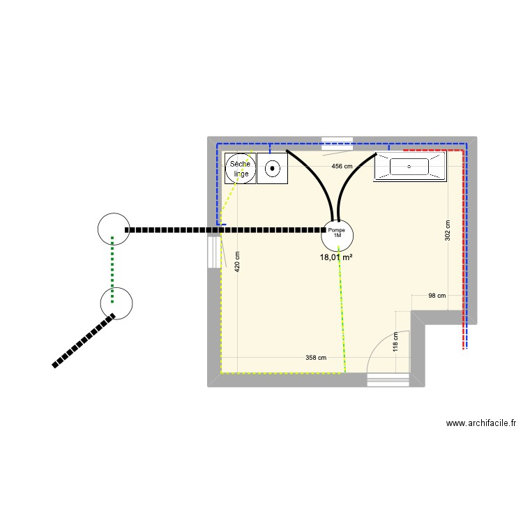 Buanderie Yves. Plan de 1 pièce et 18 m2