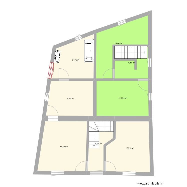 S2 Etage. Plan de 8 pièces et 78 m2