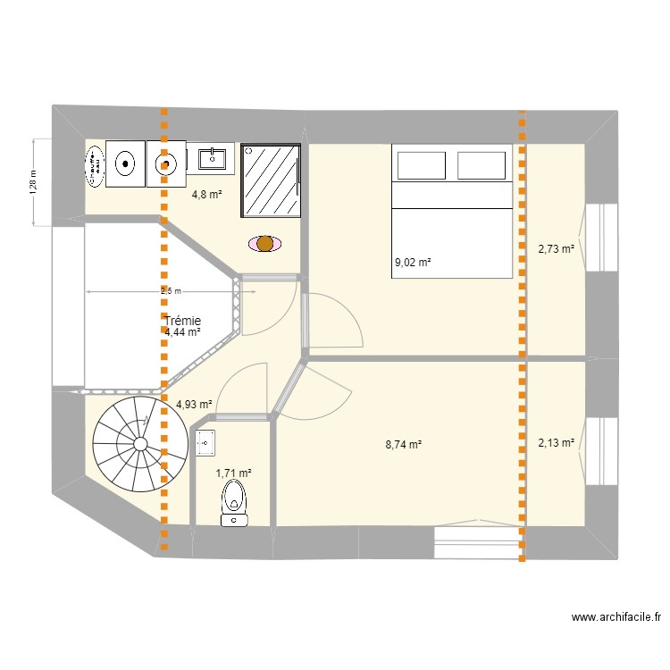 GUERINIERE cuisine. Plan de 14 pièces et 189 m2