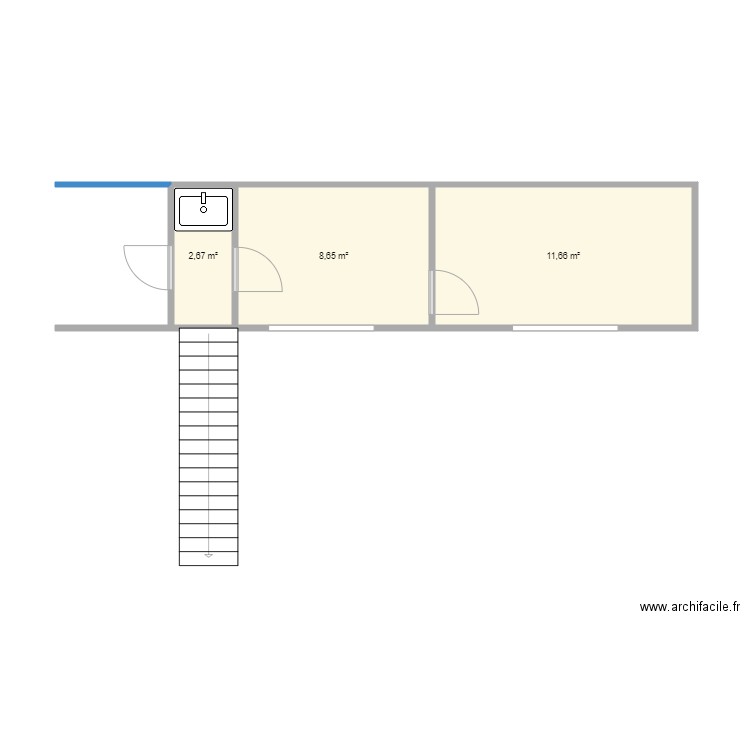 Sunzil Existant. Plan de 3 pièces et 23 m2