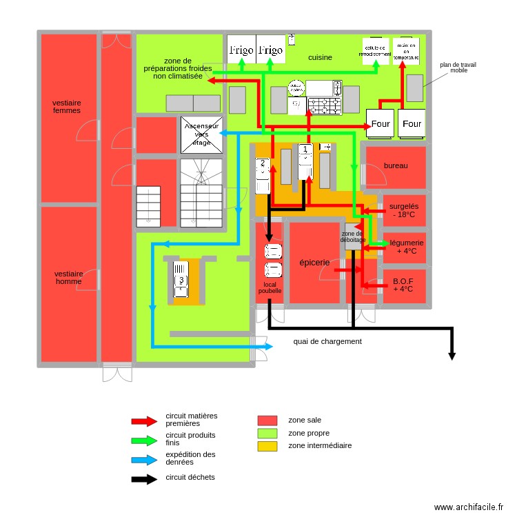 Cuisine Chamarette. Plan de 18 pièces et 105 m2