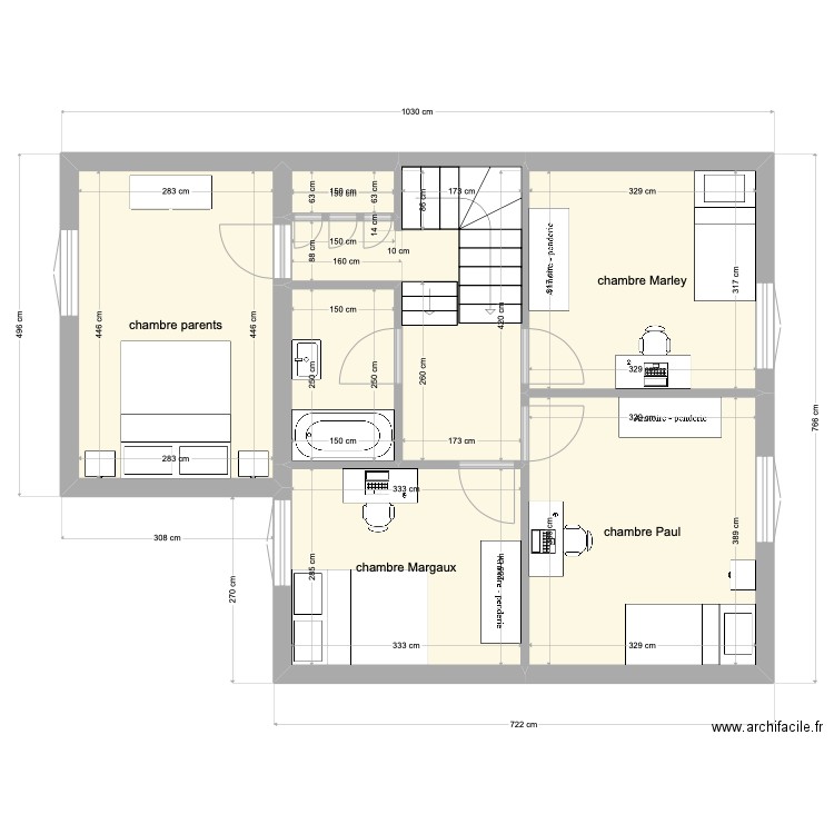 MAISON CHATEL étage 2. Plan de 7 pièces et 59 m2