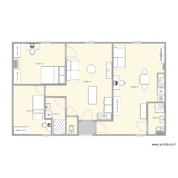 43 République R+3 hyp 1. Plan de 9 pièces et 82 m2