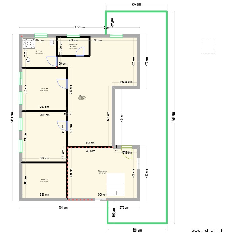Plan maison 10x14m V2. Plan de 5 pièces et 129 m2