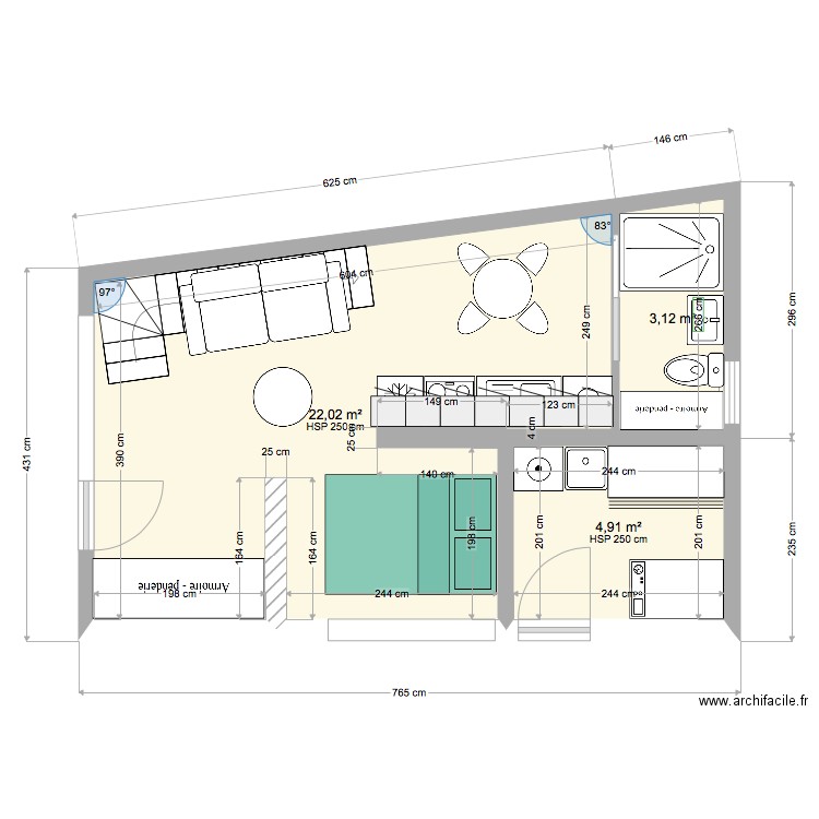 Aménagement garage. Plan de 3 pièces et 30 m2