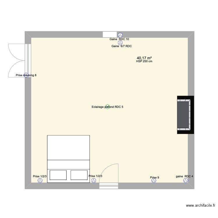 chambre Marie. Plan de 1 pièce et 40 m2