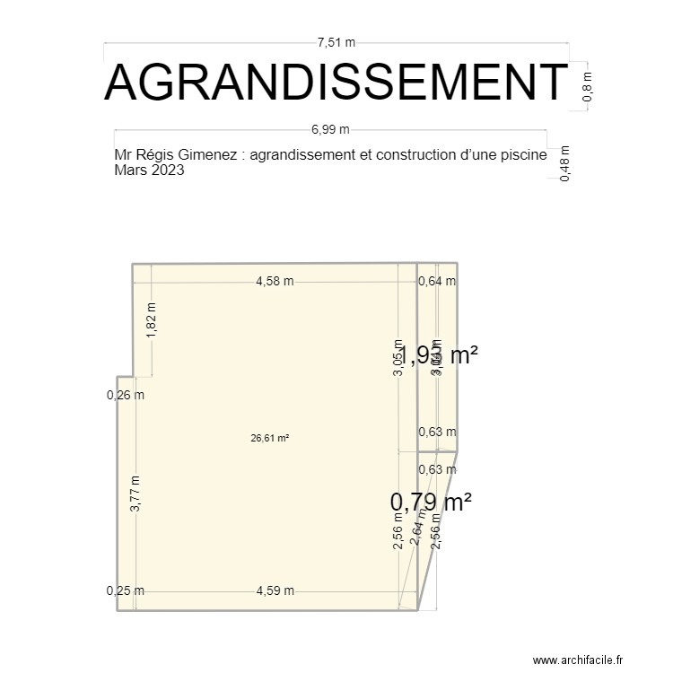 AGRANDISSEMENT. Plan de 3 pièces et 29 m2