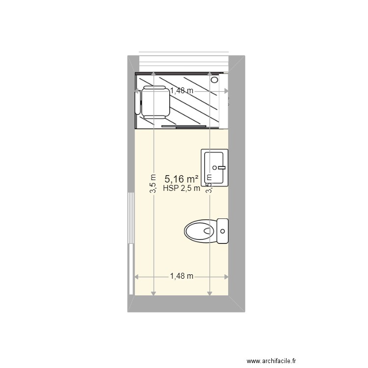 Benvenuti  SDB 20230131 bis. Plan de 1 pièce et 5 m2