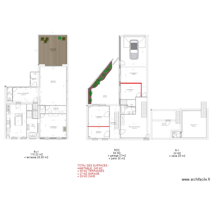 pelleport détail chambre 1 et bureau. Plan de 0 pièce et 0 m2