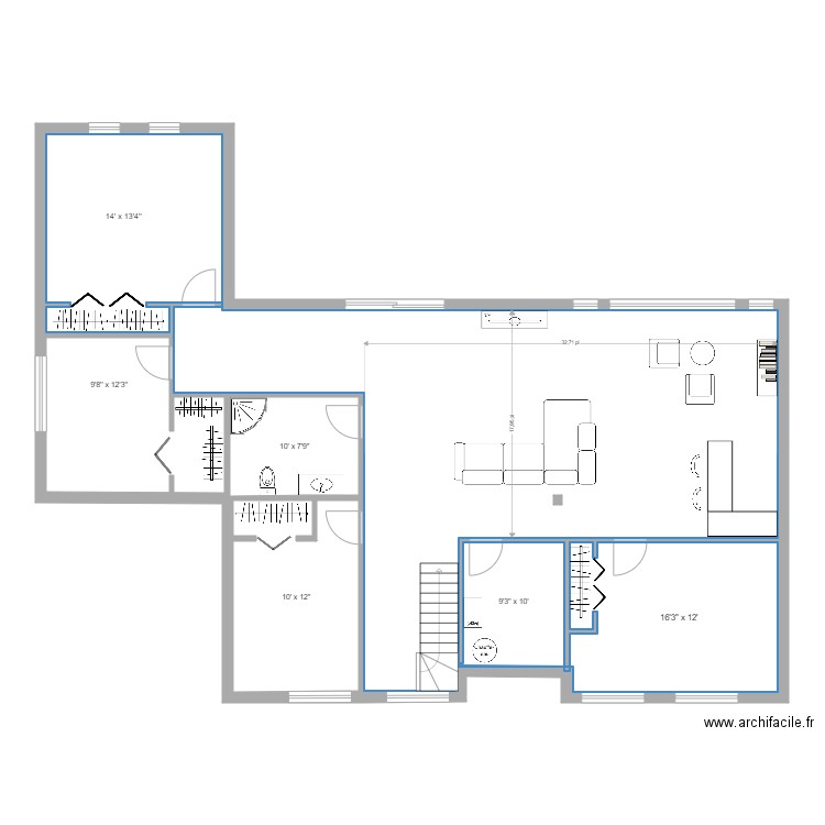 Sous sol 4 ch version 2 . Plan de 5 pièces et 152 m2