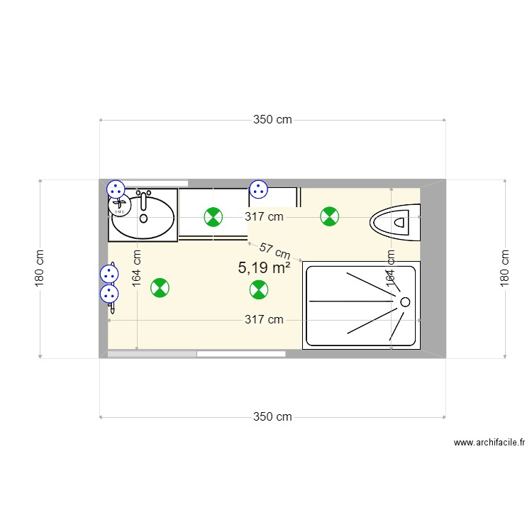 Salle d eau penty. Plan de 1 pièce et 5 m2