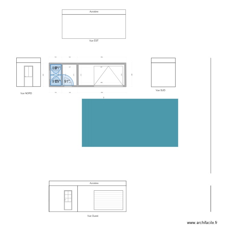 Pool house variante 8. Plan de 3 pièces et 16 m2