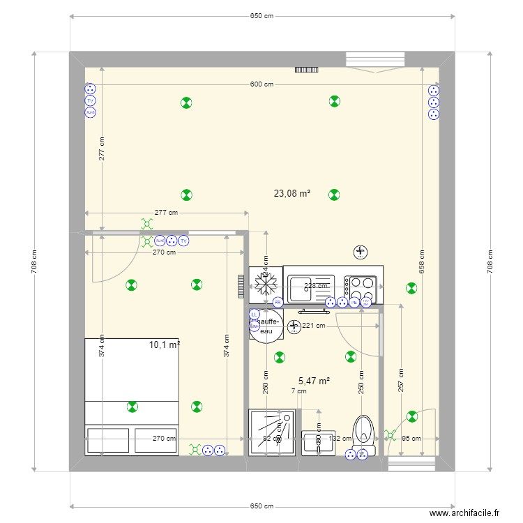 t2 deuxieme etage gauche tourves. Plan de 3 pièces et 39 m2