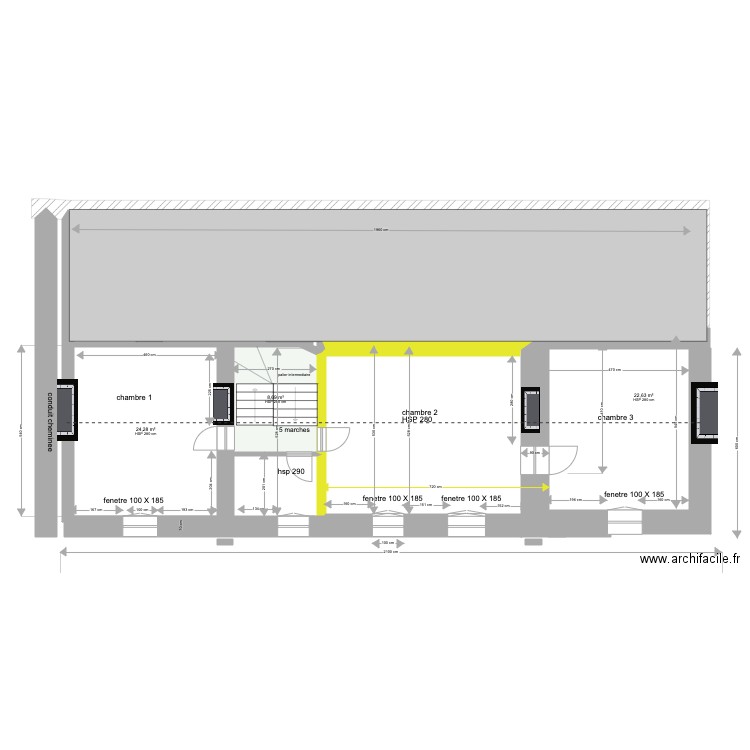etage A. Plan de 3 pièces et 56 m2