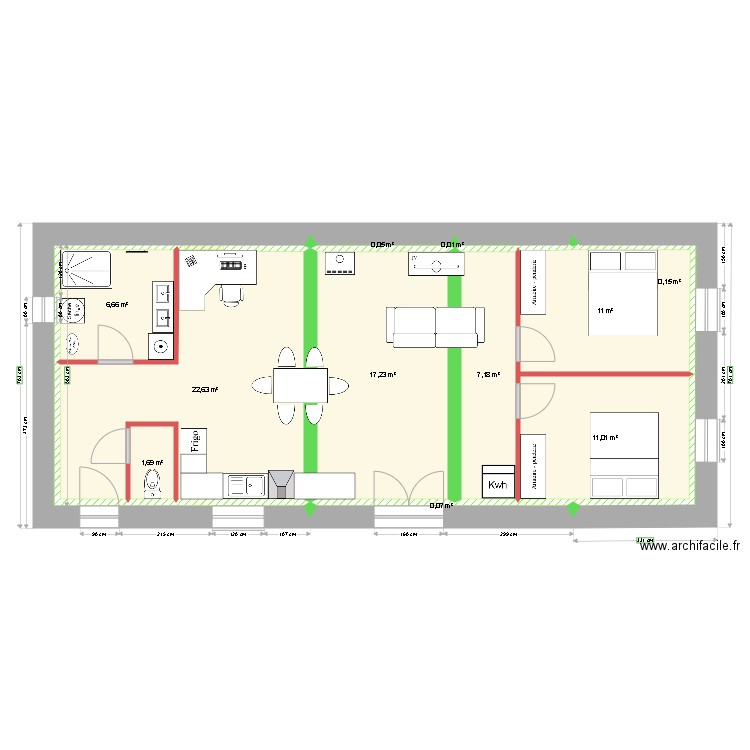  logement 15 ter nouvel agencement. Plan de 11 pièces et 78 m2