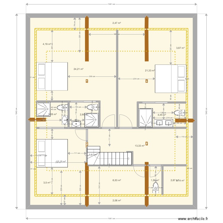 HAUT_V2_Cotes. Plan de 17 pièces et 113 m2