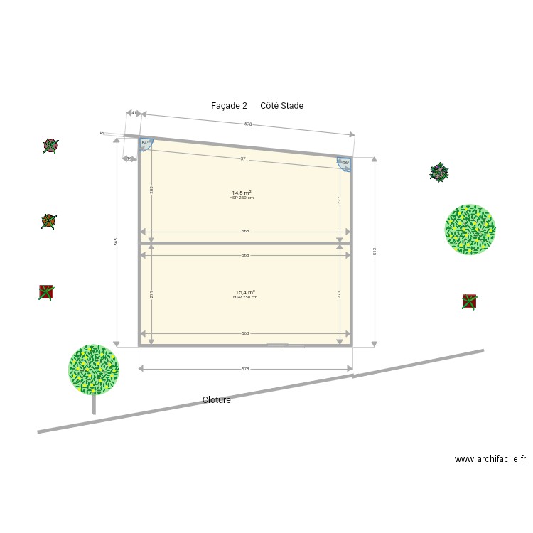 Meublé Façade 2. Plan de 2 pièces et 30 m2