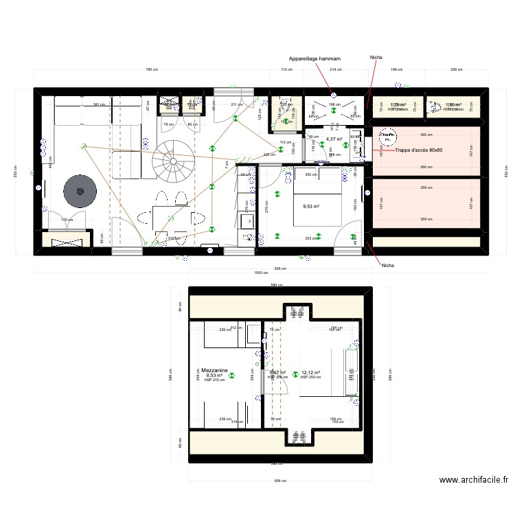 Gîte Grand Caugy. Plan de 15 pièces et 98 m2