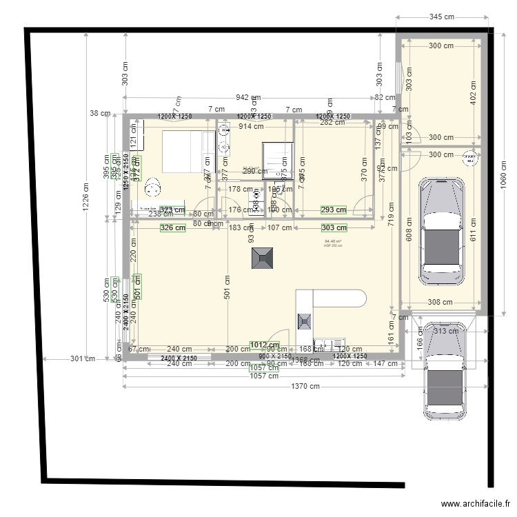 projet Langrune 05/2022. Plan de 2 pièces et 118 m2