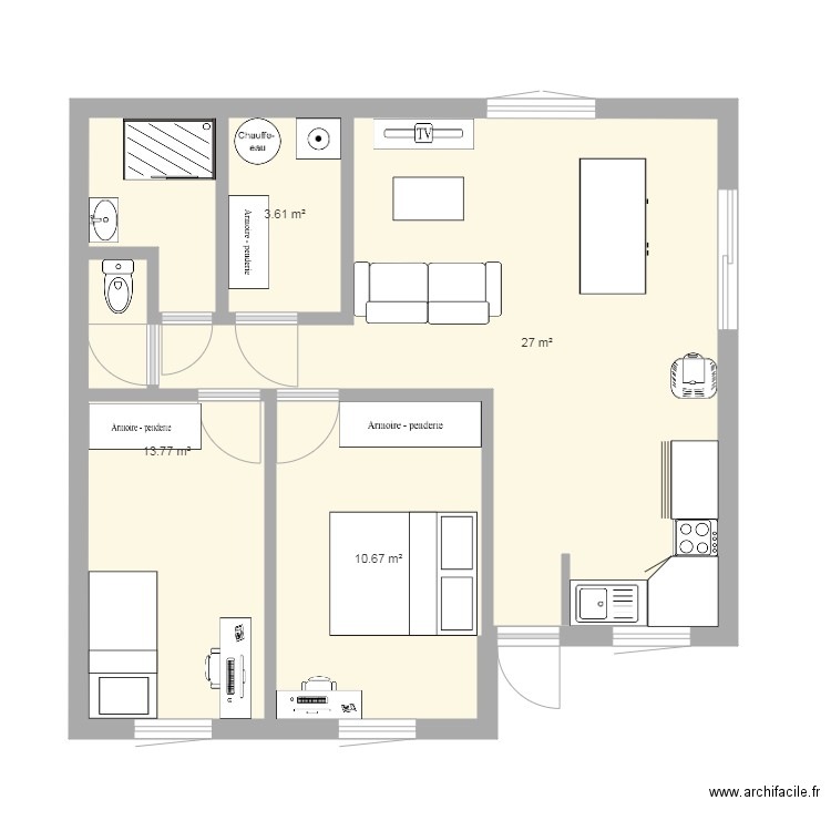 Plan maison 2 chambres 56m. Plan de 0 pièce et 0 m2