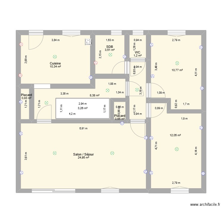 1er étage. Plan de 10 pièces et 79 m2