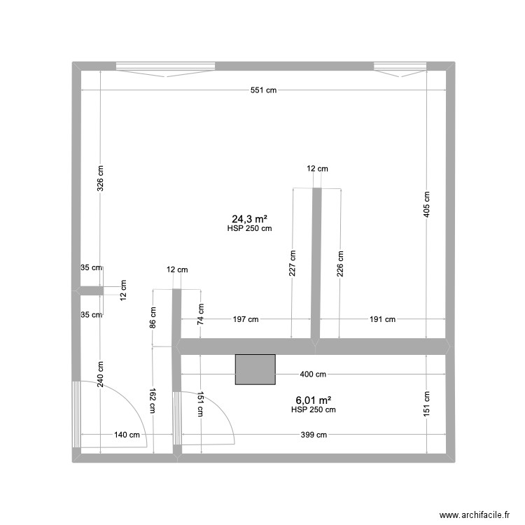 PLAN BELLECOMBE . Plan de 2 pièces et 30 m2