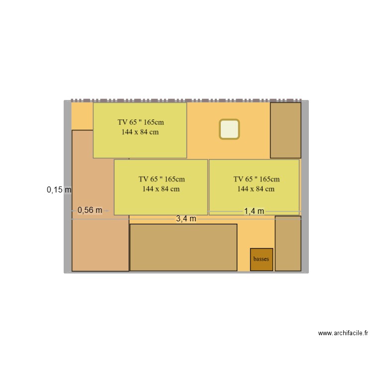 3 écrans  3 x 65  B. Plan de 0 pièce et 0 m2