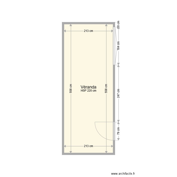 Véranda. Plan de 1 pièce et 12 m2