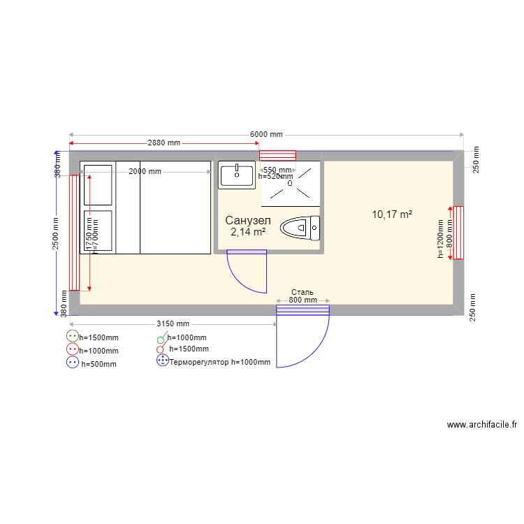  15 2 Анна. Plan de 2 pièces et 12 m2