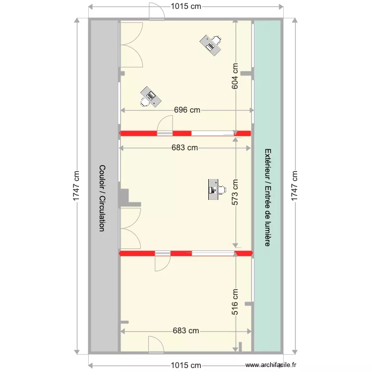 C.C Commissariat P1 - Moyen bureau. Plan de 