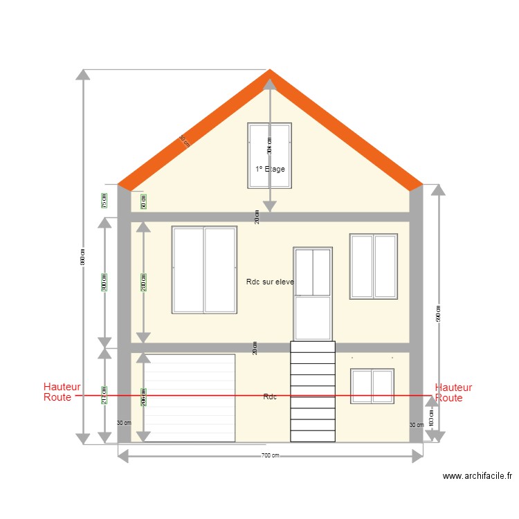 Façade devant avant travaux. Plan de 6 pièces et 83 m2