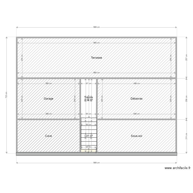 PLAN DE COUPE C ORIENTATION OUEST . Plan de 7 pièces et 68 m2