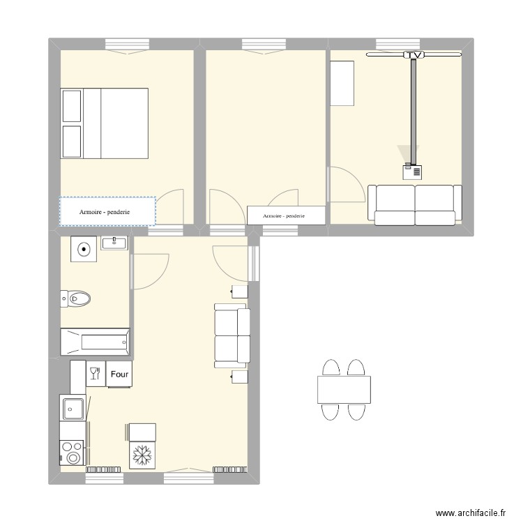 Pré hyp1. Plan de 5 pièces et 57 m2