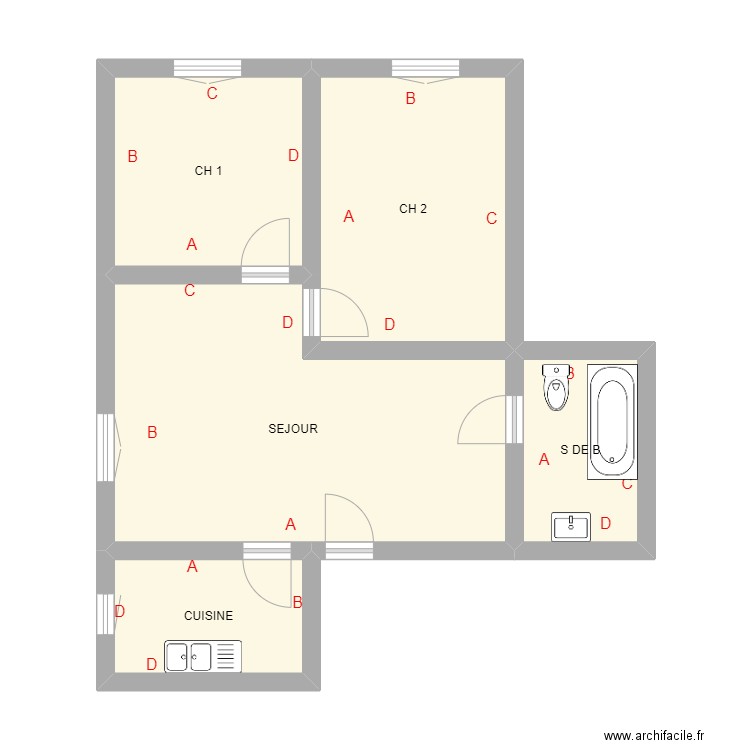 MARSAUDON PREMIER DROIT. Plan de 5 pièces et 46 m2